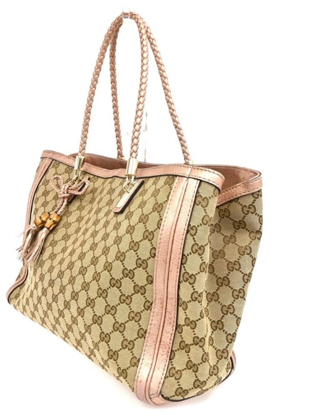 GUCCI Bamboo GG Tassel Shoulder Bag Canvas Leather BN Pink Italy GHW 85TA673 - Picture 2 of 15
